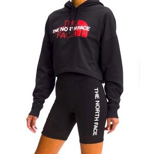 NWT The North Face Hoodie Cropped Black Red Logo Relaxed Fit Sweatshirt XS